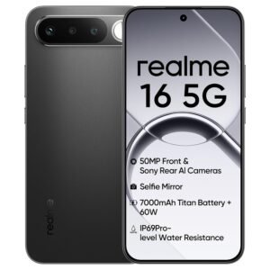 realme 16 5g realme 16 5G Smartphone 12+256GB, Battery 7000mAh, Front Camera 120Hz AMOLED Display, MediaTek Dimensity 6400 Turbo Processor, IP69, Air Black