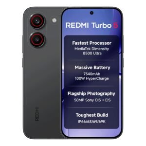 turbo 5 REDMI Turbo 5 (8GB + 256GB) Asphalt Black | Dimensity 8500 Ultra | Mega 7540mAh Battery | 100W HyperCharge | Compact 16.75cm(6.59) 120Hz AMOLED Screen | 50MP Sony OIS Camera